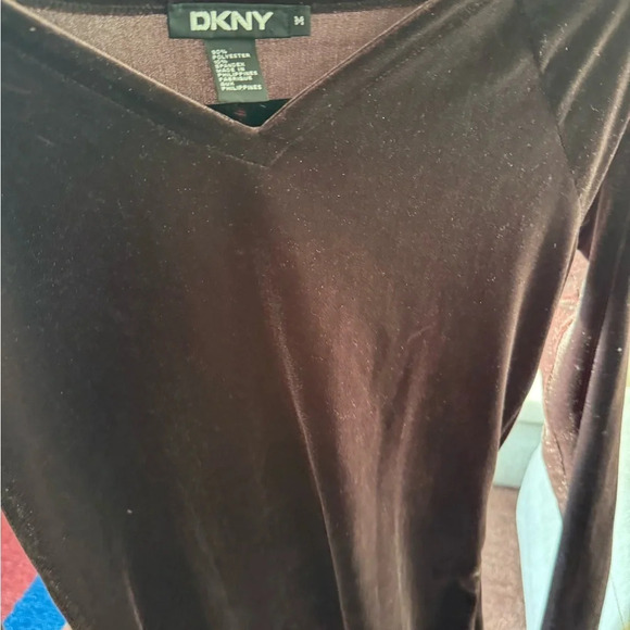 DKNY Womens Chocolate Brown Velvet Long Sleeve Shirt - M - Picture 12 of 12
